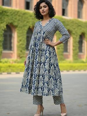Women Ethnic Motifs Printed Empire Kurta with Trousers 1