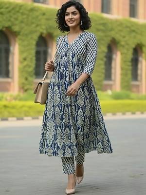 Women Ethnic Motifs Printed Empire Kurta with Trousers 4