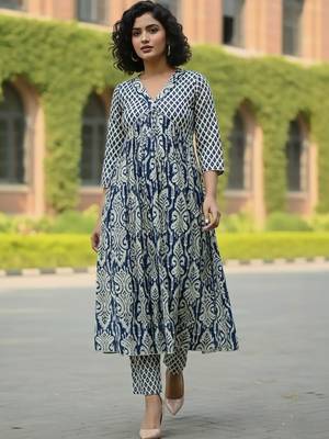 Women Ethnic Motifs Printed Empire Kurta with Trousers 5