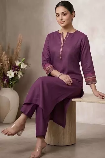 Women Ethnic Motifs Embroidered Regular Thread Work Kurta with Trousers
