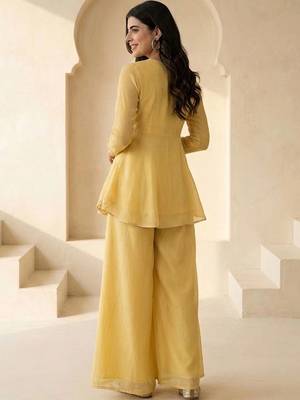 Women Ethnic Motifs Embroidered Empire Thread Work Silk Chiffon Kurti with Palazzos & With Dupatta 2