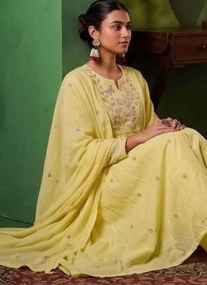Women Floral Embroidered Empire Thread Work Kurta with Palazzos & With Dupatta 5
