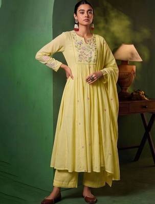 Women Floral Embroidered Empire Thread Work Kurta with Palazzos & With Dupatta 7