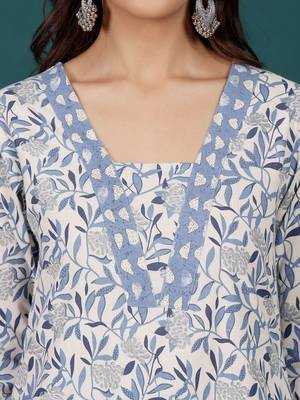 Floral Printed V-Neck Pure Cotton Straight Kurta With Trousers & Dupatta 3