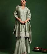 Floral Embroidered V-Neck A-Line Kurta With Sharara And Dupatta