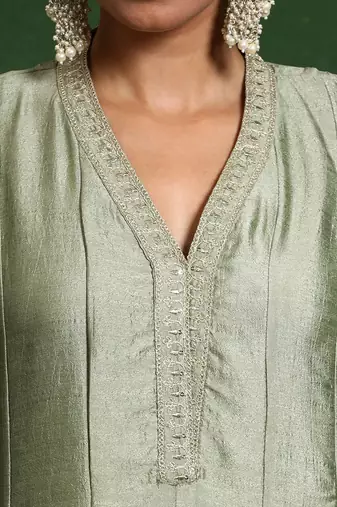 Floral Embroidered V-Neck A-Line Kurta With Sharara And Dupatta
