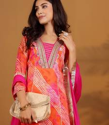 Leheriya Printed Gotta Patti V-Neck Anarkali Kurta With Trousers & Dupatta