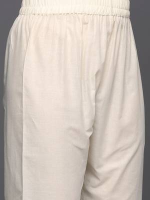 Floral Embroidered Thread Work Pure Cotton Kurta With Trousers & Dupatta 4