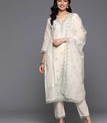 Floral Embroidered Thread Work Pure Cotton Kurta With Trousers & Dupatta