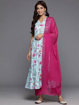 Women Floral Printed Panelled Pure Cotton Kurta with Trousers & With Dupatta 1