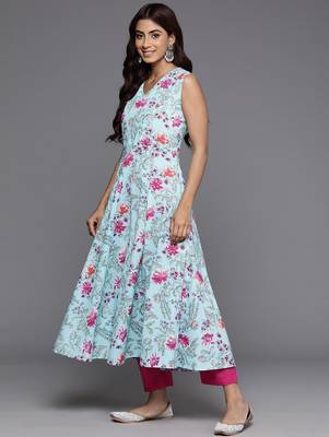 Women Floral Printed Panelled Pure Cotton Kurta with Trousers & With Dupatta 5