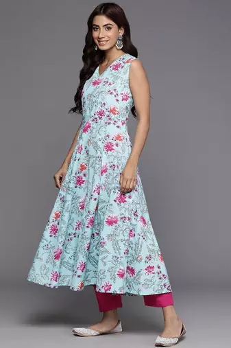 Women Floral Printed Panelled Pure Cotton Kurta with Trousers & With Dupatta