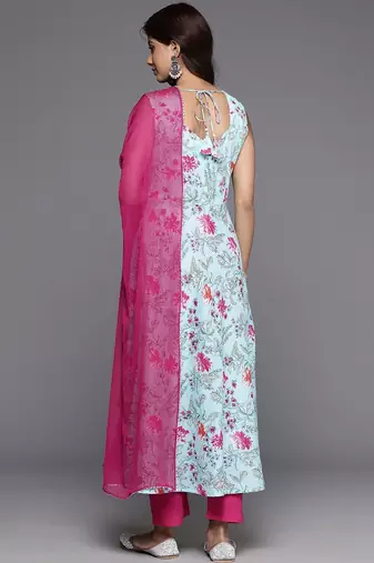 Women Floral Printed Panelled Pure Cotton Kurta with Trousers & With Dupatta
