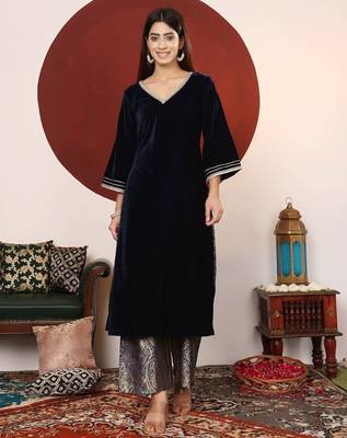 Gota & Zari Embroidered Velvet Winter Kurta with Trouser 1