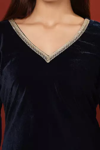 Gota & Zari Embroidered Velvet Winter Kurta with Trouser