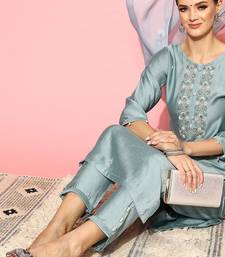 Floral Embroidered Regular Beads & Stones Kurta with Trousers & Dupatta