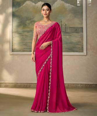Rani pink luxurious party wear saree 1