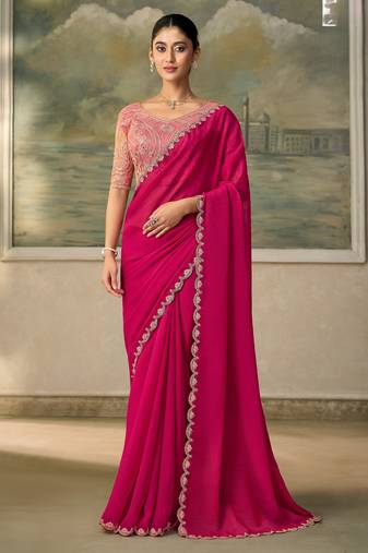 rani pink georgette party wear saree