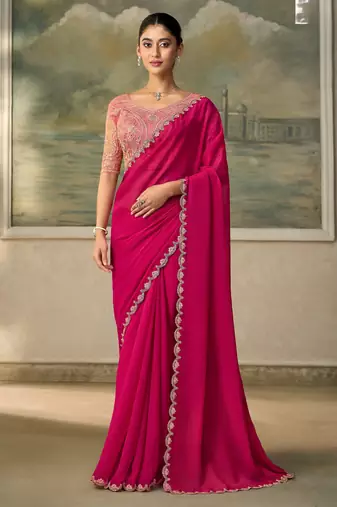 Rani pink luxurious party wear saree