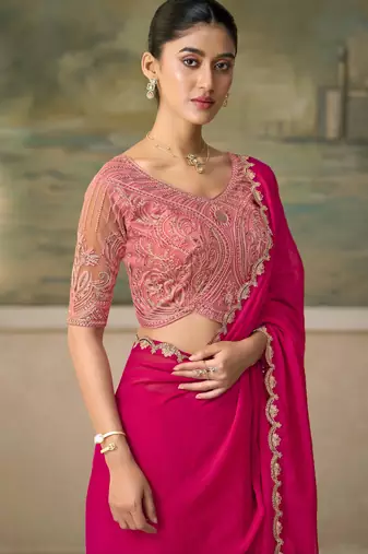 Rani pink luxurious party wear saree