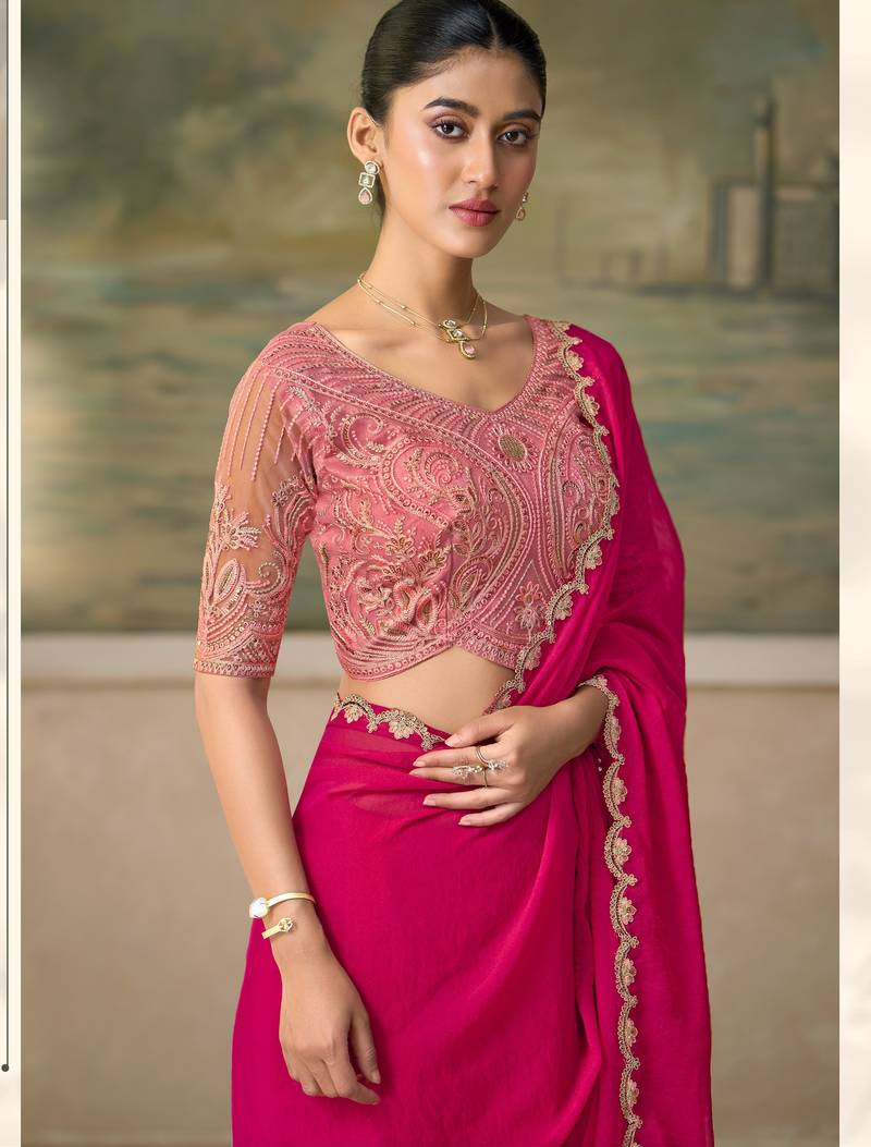 Rani pink luxurious party wear saree