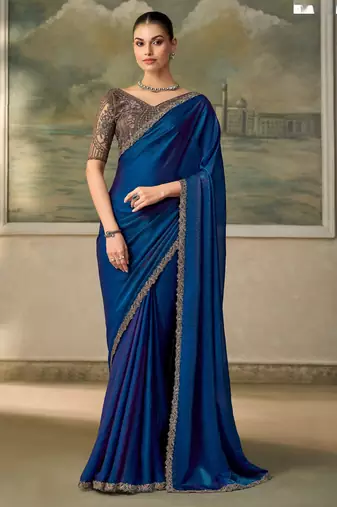 Blue luxurious party wear saree