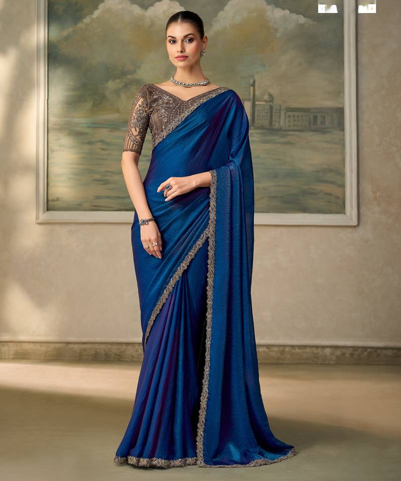 Blue luxurious party wear saree