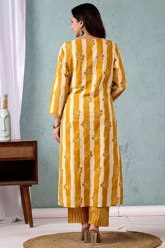Women Striped Regular Pure Cotton Kurta with Trousers & With Dupatta