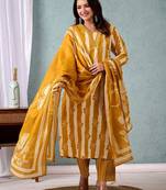Women Striped Regular Pure Cotton Kurta with Trousers & With Dupatta