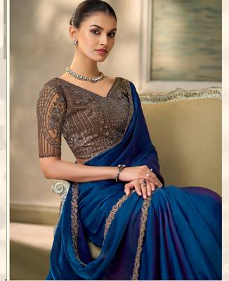 Blue luxurious party wear saree 2