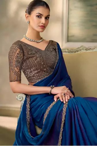 Blue luxurious party wear saree