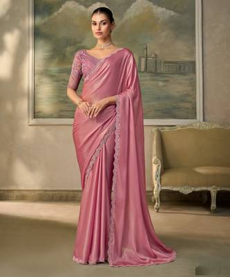 Pink luxurious party wear saree 1