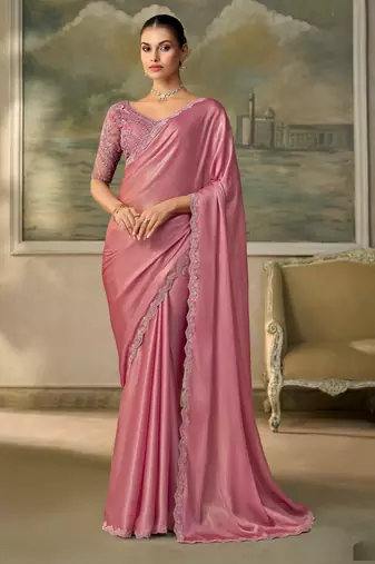 Pink luxurious party wear saree