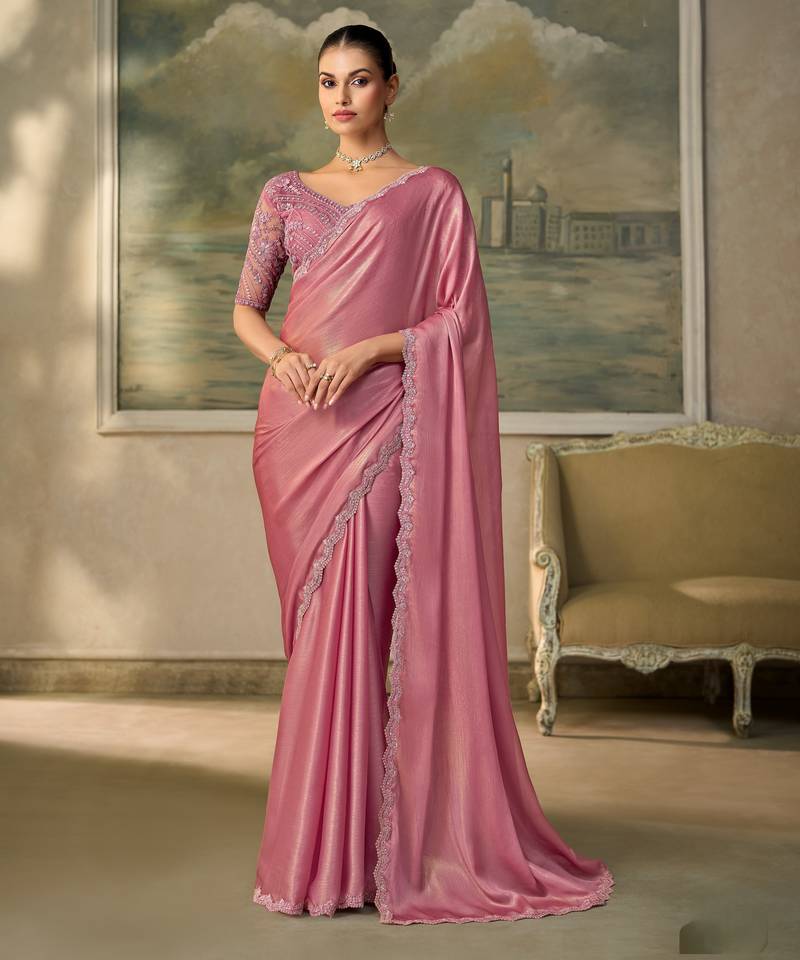 Pink luxurious party wear saree