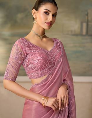 Pink luxurious party wear saree 2
