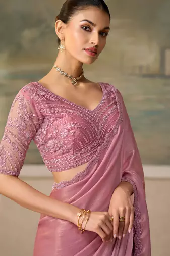 Pink luxurious party wear saree