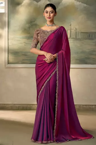 Wine luxurious party wear saree