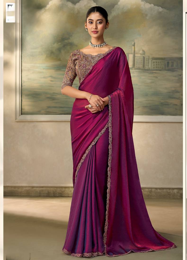 Wine luxurious party wear saree