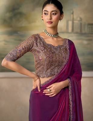 Wine luxurious party wear saree 2