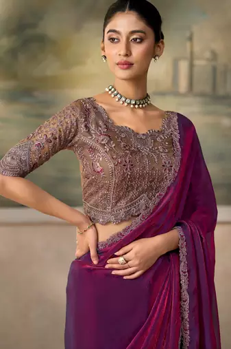 Wine luxurious party wear saree