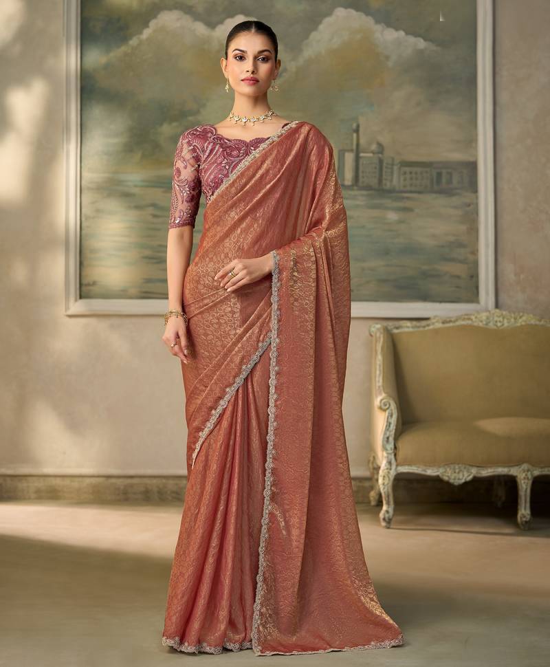 Gold luxurious party wear saree