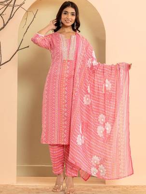 Ethnic Motifs Printed Regular Mirror Work Kurta with Trousers & With Dupatta 1