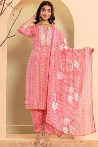 Ethnic Motifs Printed Regular Mirror Work Kurta with Trousers & With Dupatta