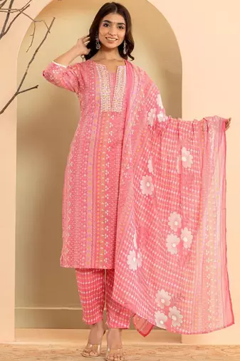 Ethnic Motifs Printed Regular Mirror Work Kurta with Trousers & With Dupatta