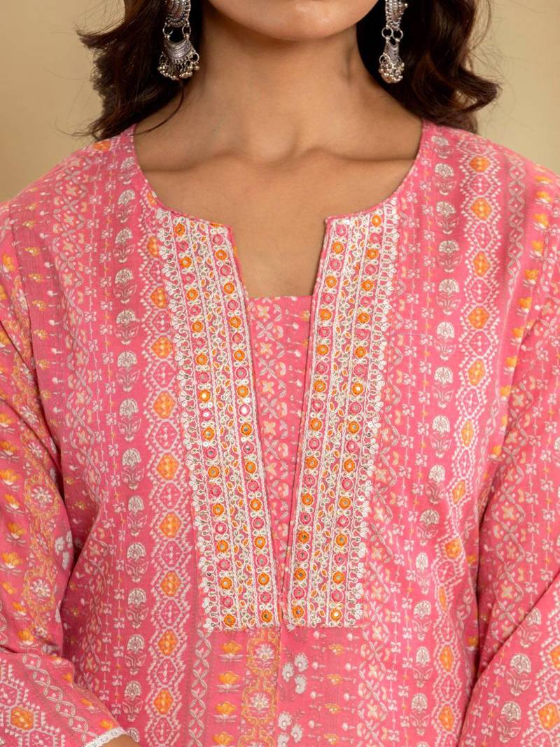 Ethnic Motifs Printed Regular Mirror Work Kurta with Trousers & With Dupatta