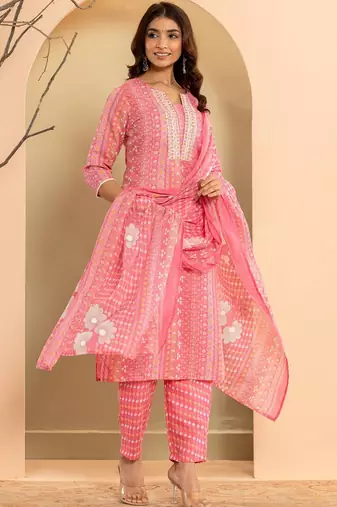 Ethnic Motifs Printed Regular Mirror Work Kurta with Trousers & With Dupatta