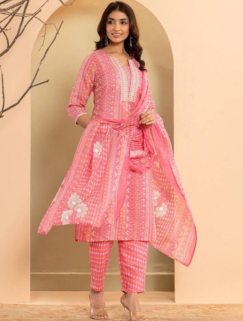 Ethnic Motifs Printed Regular Mirror Work Kurta with Trousers & With Dupatta