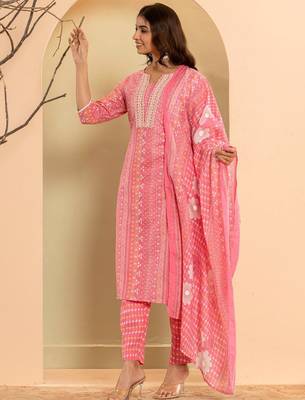 Ethnic Motifs Printed Regular Mirror Work Kurta with Trousers & With Dupatta 4