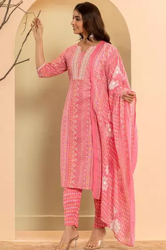 Ethnic Motifs Printed Regular Mirror Work Kurta with Trousers & With Dupatta