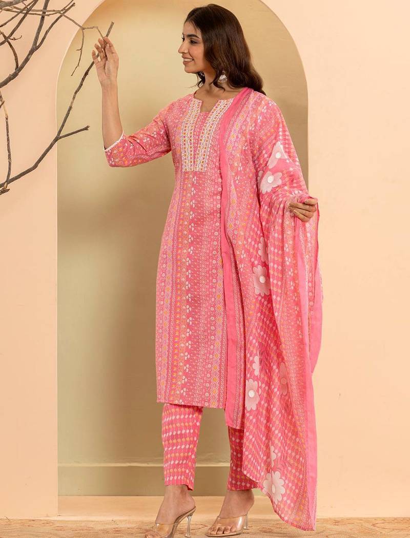 Ethnic Motifs Printed Regular Mirror Work Kurta with Trousers & With Dupatta